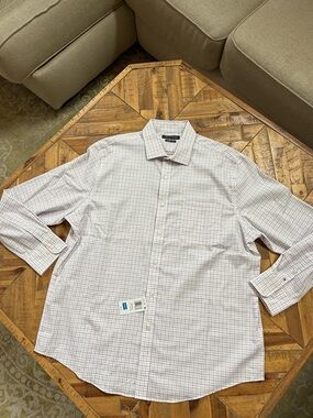 Tommy Hilfiger Men's Light Blue Micro Check Dress Shirt 17.5 34/35